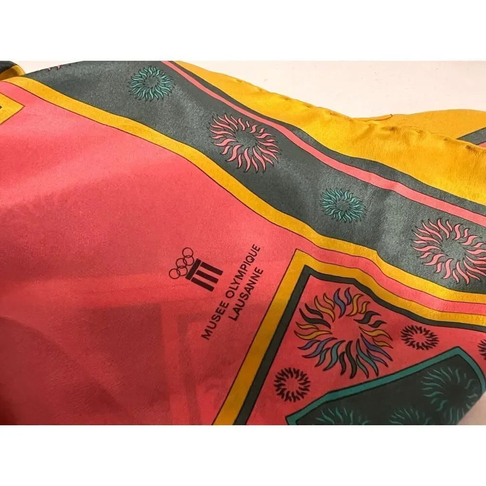 ITALIAN SILK SCARF MUSEE OLYMPIQUE LAUSANNE 100% SILK 13”x13”